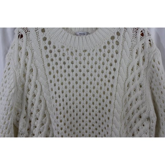 Reiss Womens Cream Lauren Chunky Open Knit Cotton Blend Pullover Sweater M - Picture 5 of 8